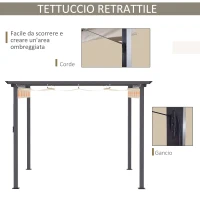 Outsunny Gazebo Pergola da Giardino 3x3m con Tenda Retrattile, in Alluminio e Poliestere, Bianco Crema(m-5)