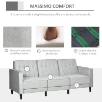 HOMCOM Divano Letto 3 Posti con Poggiapiedi e Schienale Reclinabile, Rivestimento Velluto e Seduta Imbottita, 218x85x86 cm, Grigio Chiaro(m-7)