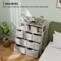 HOMCOM Rustic Chest of Seven Fabric Drawers - Natural Wood Finish(m-4)