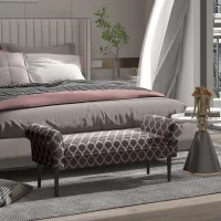 HOMCOM Banco Pie de Cama Banqueta para Dormitorio con Brazos Tapizada y Patas de Madera para Recibidor Salón 132x45,5x58 cm Gris Estampado(m-2)