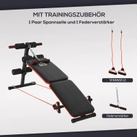HOMCOM Sit Up Bank Bauchtrainer mit Trainingsseile Trainingsbank Multifunktion Verstellbar&klappbar 110 kg Belastbarkeit Stahl Schwarz+Rot 137 x 51 x 50-66 cm(m-6)