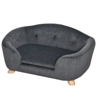 PawHut Haustiersofa Hundematte Hundebett Hundesofa Hundecouch Katzen Sofa mit Kissen Rückentasche Plüsch Schaumstoff Kiefernholz Dunkelgrau 70 x 47 x 30 cm(m-12)