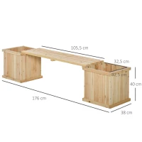 Outsunny  Hochbeet Gartenbank mit 2 Pflanzkasten Holz Sitzbank mit Blumenkasten Garten Holzbank Parkbank Natur 176 x 38 x 40 cm(m-3)