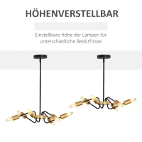 HOMCOM Kronleuchter Hängelampe Chandelier 6-flammig höhenverstellbar Pendelleuchte Deckenleuchte  Industrial mit E27 Lampenfassung für Wohnzimmer Schlafzimmer Metall Schwarz+Gold Ø48 x 120 cm(m-4)
