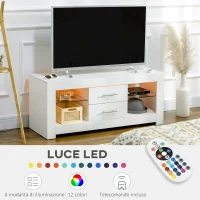 HOMCOM Mobile Porta TV da 55" con Luci LED a 12 Colori e Telecomando, Legno e Vetro 120x40x50cm, Bianco(m-4)