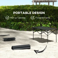 Outsunny Two-Seater Portable Aluminium Table, with Roll-Up Tabletop and Bag - Black(m-4)