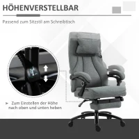 Vinsetto Bürostuhl massage, höhenverstellbarer Chefsessel, Gamingstuhl mit Fußstütze Massagefunktion, ergonomischer Drehstuhl, Massage Sessel, Leinen-Gefühl, Grau, 64 x 74 x 109-117 cm(m-5)