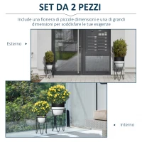Outsunny Fioriera Set di 2 Pezzi con Supporto di Metallo per Arredamento Interni ed Esterni Nera(m-5)