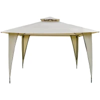 Outsunny Pavillon Partyzelt mit Doppeldach 3,45x3,45x2,68m Festzelt Gartenlaube Metall Polyester Beige(m-10)