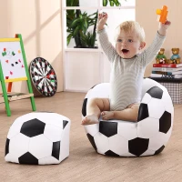 HOMCOM Kindersessel inkl. Hocker Kindercouch Kindersofa Fußball Kinderzimmer Sitzmöbel Weiß Schwarz für 3-7 Jahre alt(m-2)