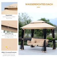Outsunny Hollywoodschaukel Gartenschaukel Schaukel mit Seitenwänden 3-Sitzer Beige 256 x 172 x 248 cm(m-5)