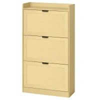 HOMCOM Meuble à chaussures 3 tiroirs aspect rotin 62 x 25 x 115 cm bois naturel(m-10)