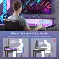 HOMCOM Scrivania Angolare Reversibile con LED, Prese di Corrente e Prese USB, Ripiani e Supporto Monitor, Nero(m-7)