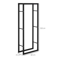 HOMCOM Porta Legna Verticale in Metallo Nero da Interni ed Esterni con Portata 100 kg max, 60x25x150 cm(m-3)