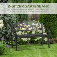 Outsunny 2-Sitzer Sitzbank Gartenbank Metallbank Bank mit Armlehnen Landhausstil Metall Schwarz 128 x 50 x 91 cm(m-4)