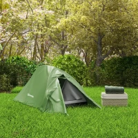 Outsunny Double Layer Camping Tent, 1-2 Man Backpacking Tent with Carry Bag, 2000mm Waterproof and Lightweight, Green(m-10)