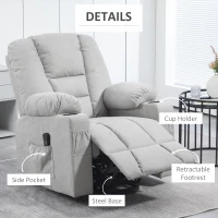 HOMCOM Oversized Riser and Recliner Chairs for the Elderly, Fabric Upholstered Lift Chair for Living Room with Remote Control, Side Pockets, Cup Holder, Light Grey(m-6)