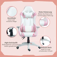 HOMCOM Gamingstuhl, Racing-Design, neigbar, höhenverstellbar, Kunstleder, 67B x 60T x 120-128H cm, Rosa/Weiß(m-8)