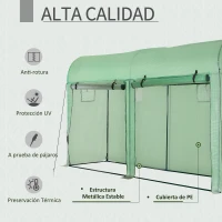 Outsunny Invernadero 300x100x200 cm Caseta de Jardín Invernadero con 4 Ventanas y 2 Puertas para Cultivos Plantas Flores de PE y Acero Verde(m-4)