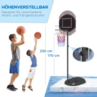 SPORTNOW Basketballständer, höhenverstellbar, robust, 1,7-2,3 m Korbhöhe, Stahlrahmen, Schwarz(m-5)