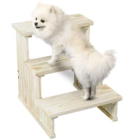 PawHut Haustiertreppe Hundetreppe, 3 Stufen, Kiefernholz, 40 cm x 46,5 cm x 45 cm, Natur(m-10)