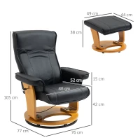 HOMCOM Relaxsessel mit Fußhocker, TV-Sessel, Liegesessel, verstellbare Rückenlehne, 360° drehbar, Schwarz + Braun(m-3)