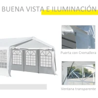 Outsunny Carpa de Jardín 8x4 m Pérgola Cenador Pabellón Cochera Gazebo con 4 Paneles Laterales y 8 Ventanas para Fiestas Blanco(m-5)