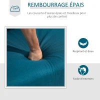 HOMCOM Canapé 3 Places Style Contemporain assises Larges Profondes accoudoirs courbés piètement effilé Bois hévéa Noir Polyester Bleu Canard(m-4)