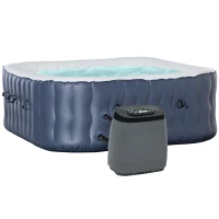 Outsunny Spa gonflable carré 930 litres avec 108 jets de massage 4-6 personnes spa chauffé à 40°C avec filtre et pompe 180x180 cm, liner PVC bleu et blanc(m-10)