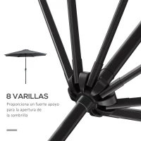 Outsunny Sombrilla de Jardín Ø295x250 cm con Manivela Parasol Exterior con Mecanismo de Inclinación y Poste Desmontable de Metal para Terraza Piscina Patio Gris Oscuro(m-7)