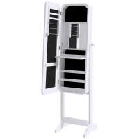 HOMCOM LED Schmuckschrank mit Innenspiegel Spiegelschrank klappbare Ablage Standspiegel verstellbar Weiß 146 cm hoch(m-10)