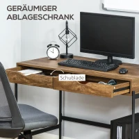 HOMCOM Schreibtisch im Industriedesign mit 2 Schubladen, 110 cm x 55 cm x 75 cm, Schwarz + Braun(m-4)