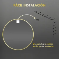 HOMCOM Espejo de Baño Redondo Ø70 cm Espejo Decorativo de Pared con Marco de Aluminio y Gancho Fácil Instalación Dorado(m-6)