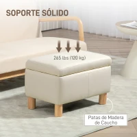 HOMCOM Baúl de Almacenaje para Dormitorio 33L Tapizado en PU Banco de Almacenaje con Patas de Madera 60x38x40 cm Crema(m-7)