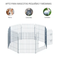 PawHut Vallas para Perros Plegables de 8 Piezas 63x76 cm con 1 Puerta y Marco de Acero para Jardín Patio Plata(m-6)