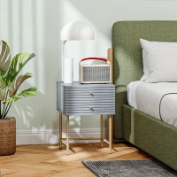 HOMCOM Set of Two Elegant Bedside Tables - Grey/Gold-Tone(m-7)