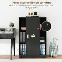 HOMCOM Armadietto da Ufficio a 3 Ripiani con 2 Chiavi di Sicurezza e Ante Scorrevoli, 80x40x120 cm, Nero(m-5)