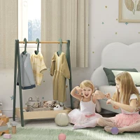 AIYAPLAY Kids Clothes Rail with 3Hangers, Bottom Storage Shelf for Girls, Boys, Nursery, Bedroom, Green(m-2)
