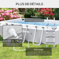 Outsunny Piscine rectangulaire hors-sol tubulaire avec échelle, pompe et filtre, acier et PVC - 425L x 230l x 101H cm, gris(m-6)