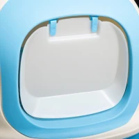 PawHut Arenero para Gatos Caja de Arena con Asa de Transporte Doble Fondo Bandeja Extraíble Pala y Filtro de Carbón Activo 63x43x43 cm Beige y Azul(m-8)