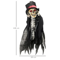 HOMCOM Halloween-Dekoration Geist, Skelett, LED-Augen, heult, dreht sich, Geräusch- & Bewegungssensor, 100 cm(m-3)