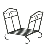 Outsunny Estante para Leña Metálico 47x30x38 cm Leñero Exterior e Interior Vintage Soporte para Leña con Rejilla y Base Elevada Carga Máx. 40 kg Negro(m-10)