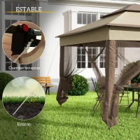 Outsunny Carpa Plegable 3x3x2,7 m Cenador de Jardín con Doble Techo Mosquitera y Bolsa Transporte Color Marrón Claro(m-6)