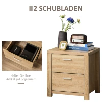 HOMCOM Nachttisch mit 2 Schubladen Nachtschrank mit Kippschutz moderner Nachtkommode Natur 48 x 39 x 52 cm(m-5)