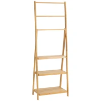 HOMCOM Toallero de Pie de Bambú con 3 Barras Tipo Escalera Plegable con 3 Estantes para Baño 53x30,5x152 cm Natural(m-1)