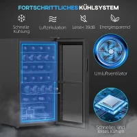 HOMCOM Kleiner Weinkühlschrank, Mini-Kühlschrank für 28 Flaschen, 74 Liter Kapazität, Glastür, LED-Beleuchtung, Touch-Screen(m-4)