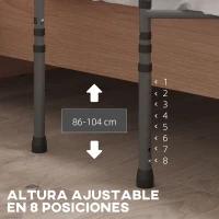 HOMCOM Barandilla de Cama Adulto Asidero para la Cama con Altura Ajustable Bolsillo de Almacenamiento 71x61x86-104 cm Gris(m-4)