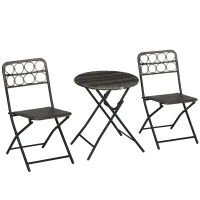 Outsunny 3 Pieces Rattan Bistro Set, Wicker Folding Garden Furniture Set with Coffee Table and Chairs for Outdoor, Patio, Balcony, Grey(m-11)