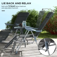 Outsunny Set of Two Sun Loungers, with Five-Position Adjustable Backs - Black(m-7)