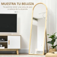 HOMCOM Espejo de Pie de Madera Espejo de Cuerpo Entero para Dormitorio Vestidor Estilo Moderno 150x46x43 cm Natural(m-4)